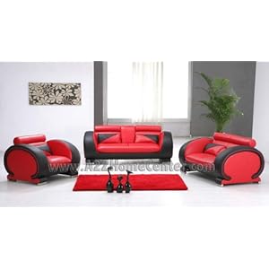 Ultra Modern Red/Black Leather Living Room Set Sofa Loveseat Chair