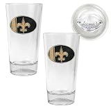 NFL New Orleans Saints Two Piece Pint Ale Glass Set with Football Bottom - Oval Logo