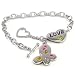 Sterling Silver Cubic Zirconia Enamel Heart & Butterfly Toggle Bracelet