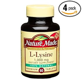 Nature Made L-Lysine 1000mg, 60 Count (Pack of 4)