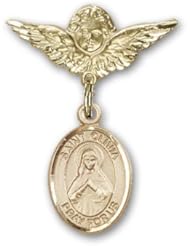 Gold Filled Baby Badge with St. Olivia Charm and Angel with Wings Badge Pin
