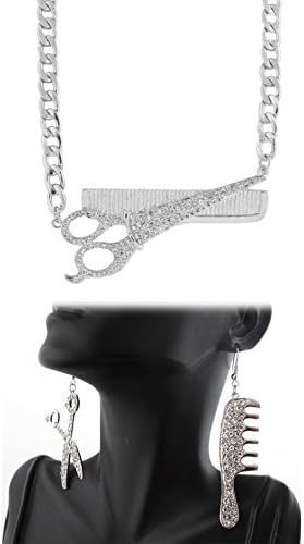 Silvertone with Clear Iced Out Comb & Scissor 22 Inch Adjustable Link Chain Neckl...