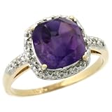 14k Gold ( 8 mm ) Stone Engagement Amethyst Ring w/ 0.056 Carat Brilliant Cut Diamonds & 2.50 Carats Cushion Cut Stone, 7/16 in. (11mm) wide, size 8