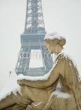 Wallmonkeys Peel and Stick Wall Decals - Rare Snowy Day in Paris. Statue of Woman at the Trocadero, the E - Removable Graphic