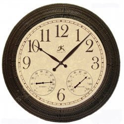 Faux Wicker Wall Clock Indoor Outdoor (Brown Ivory) (24 Diameter x 2 1 4 Depth) by Stacks and Stacks
