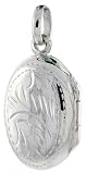 Small Sterling Silver Hand Engraved Oval Locket, 1/2 (12mm) X 5/8 (17mm)