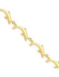 14 Karat Yellow Gold Polished Dolphin Bracelet - 8 inch