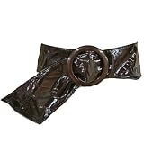 BROWN PATENT LEATHER CIRCLE BUCKLE WIDE SASH CINCH BELT