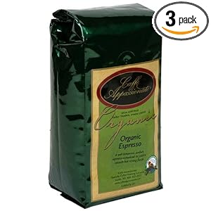 Caffe Appassionato Organic Shade Grown Espresso Roast Whole Bean Coffee, 12-Ounce Bags (Pack of 3)