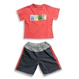 Mish - Infant Boys Short Sleeve Short Set, Red, Navy (Size 12Months)