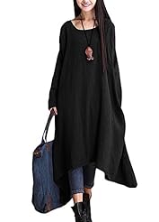 Raglan Sleeves Linen Vintage Maxi Dress 