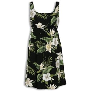 Short Tank Dress - White Orchid Hibiscus Empire Drawstring Front Hawaiian Aloha Square Neck Dress - Regular and Plus Size