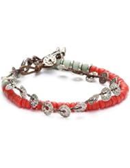 Love Heals Cahir Coral L Colored Glass with White Bronze Beads Bracelet