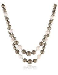 8-12mm Pyrite and Freshwater Cultured White Pearl 2 Strand Sterling Silver Beads and Clasp Necklace, 17"