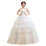 Etosell White Strapless Layered Lace Chiffon Tube Top Bridal Gown Wedding S