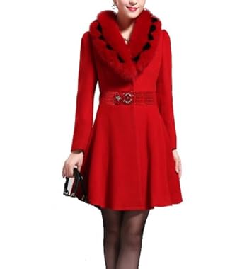 Manteau femme , veste courte rouge en laine et cashmere avec des