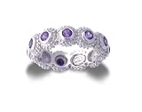 .925 Sterling Silver Designer Beaded Eternity Ring with Amethyst
