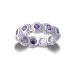 .925 Sterling Silver Designer Beaded Eternity Ring with Amethyst