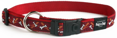 Rogz Stylish 3/4-Inch Beachbum Dog Collar,Medium - Large, Stylish Bones on Red Design