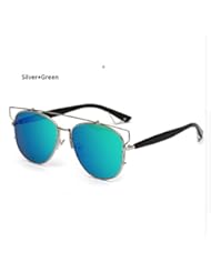 Apparel: Vintage Fashion Women Flat Top Mirror Sunglasses Luxury Brand Designer Technologic Sun Glasses Female (Silver Geen, 62)
