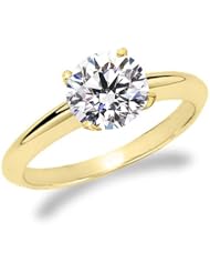 1 Carat Round Cut Diamond Solitaire Engagement Ring 14K Yellow Gold 4 Prong (K, SI1-SI2, 1 c.t.w) Ideal Cut