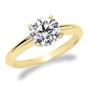 18K Yellow Gold Solitaire Diamond Engagement Ring Round Brilliant Cut ( J Color VS1 Clarity 3.01 ctw) - Size 6.5