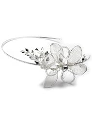 Wedding Headband Tiara Flower Rhinestone Silver Side 385 by USABride