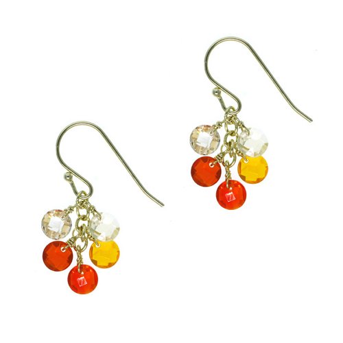 18k Gold Overlay Sterling Silver Round Citrus Ombre Cubic Zirconia Cluster Drop Earrings