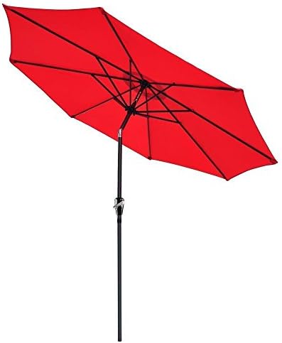 9' Ft Aluminum Outdoor Patio Umbrella Market Yard Beach w/ Crank (Red)