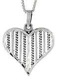 Sterling Silver Stringed Heart Charm, 15/16 (24mm) Tall.