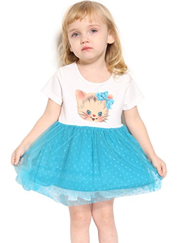 Bonny Billy Baby Girl Clothes Short Sleeve Cotton Cat Printed Tulle Mesh Dress