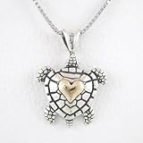 Sea Turtle with Heart Pendant in Sterling Silver and 14kt Gold on 18 Rhodium and Sterling Box Chain, #8273 41TR4qh6q5L. SL160 Sea Turtle with Heart Pendant in Sterling Silver and 14kt Gold on 18 Rhodium and Sterling Box Chain, #8273