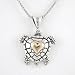 Sea Turtle with Heart Pendant in Sterling Silver and 14kt Gold on 18