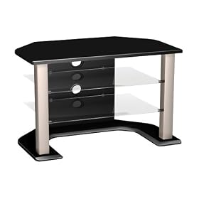 Sonax 36" wide, glass shelf, black & silver TV stand w/wire management