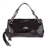 JENRIGO Italian Designer Flap Bag with Tassel in Black Leather
