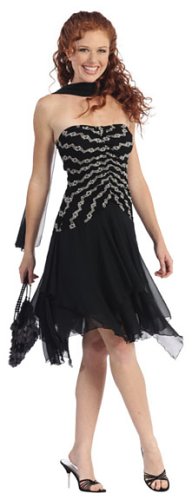 Flirty Printed Shirred Tube Asymmetrical Bridesmaid/ Prom/ Evening Dress + Scarf