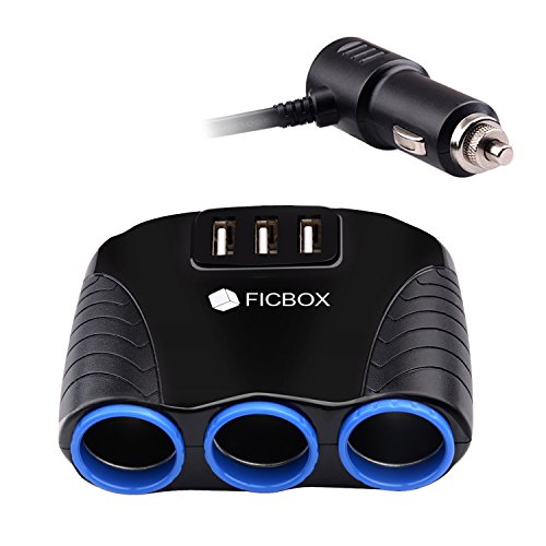 FICBOX® 3-Socket Cigarette Lighter Power Adapter DC Outlet Splitter 3.1A 3-Port USB Car Charger for iPhone6s/6/6 Plus,iPad, Samsung Galaxy S6/S6 Edge ect