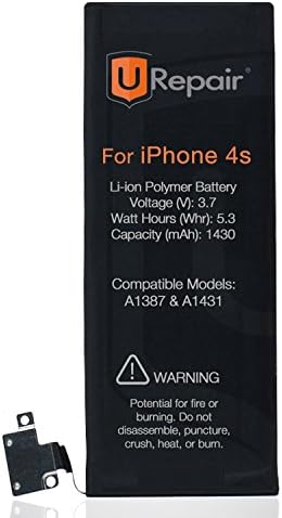 iPhone 4S Battery Replacement - High-End Repair Kit for Model iPhone 4S GSM & CDMA - A1387 from uRepair - With Free Repair Tool Kits - Full Set with Easy Workflow - Free Screen Protector and Workflow