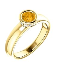 18K Yellow Gold 5.00mm Round Cut Citrine and Diamond Ring -- LIFETIME WARRANTY