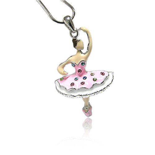 White Gold Plated Crystal Ballerina Pendant Necklace Fashion Jewelry