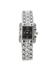Elegant BLACK DIAL Fashion Bracelet Watches Womens Silver Alloy Quartz Analog wrist watch