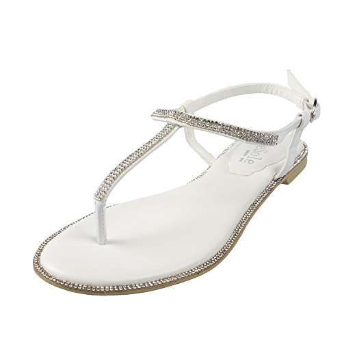 SheSole Womens Pu Leather Flat Sandals Rhinestone Beach Wedding Evening Dress Shoes