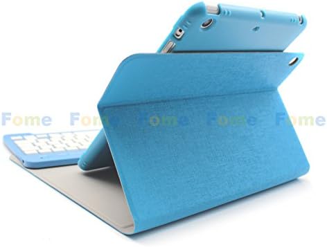 FOME QWERTY US Layout PU Leather 360 Degree Rotation Rotating Folding Lightweight Compatible Case with Detachable Wireless Bluetooth Keyboard for iPad mini(blue) + FOME Gift