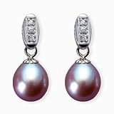 Natural Lavender 7.5-8mm Dewdrop 14k Gold Diamond Cultured Pearl Drop Earrings - by Dahlia Classic Jewelry Collection