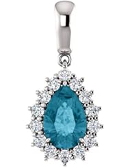 10K White Gold 9.00x6.00mm Pear Cut London Blue Topaz and Diamond Pendant -- LIFETIME WARRANTY