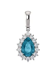 Platinum 9.00x6.00mm Pear Cut London Blue Topaz and Diamond Pendant -- LIFETIME WARRANTY