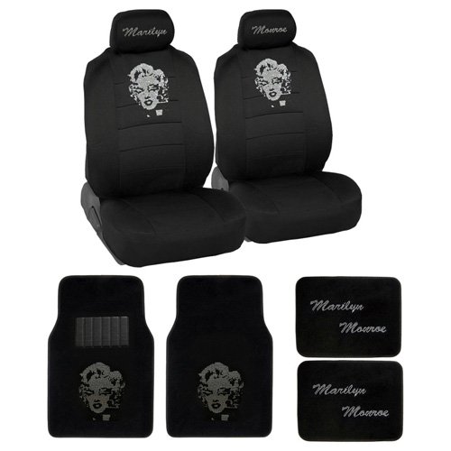 Marilyn Monroe Rhinestone Car SUV Truck Low Back Seat Covers and 4 PCS Carpet Floor Mats