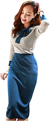 ツーピース ニット タイトスカート ロングスカート 上下セット カジュアル キュート エレガンス レディース 春物 冬物 可愛いスカーフ付き R587