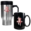Houston Rockets NBA Stainless Steel Travel Mug & Black Ceramic Mug Set - Primary Logo by Great American Products
