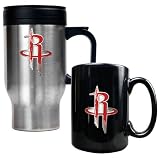 Houston Rockets NBA Stainless Steel Travel Mug & Black Ceramic Mug Set - Primary Logo